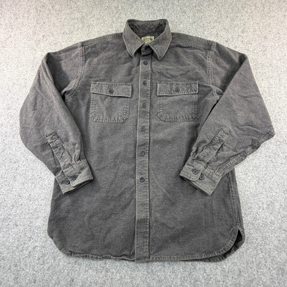 LL Bean Chamois Cloth Shirt Mens Medium Regular Gray Cotton Flannel 0MT03